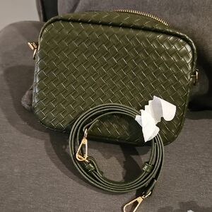 Olive Green Woven Crossbody Bag